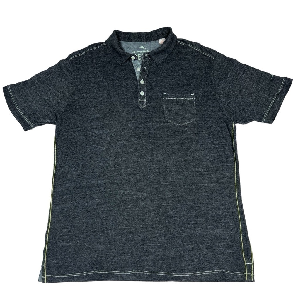 TOMMY BAHAMA Relax Island Modern Fit Charcoal Grey Men's Polo Shirt Size L